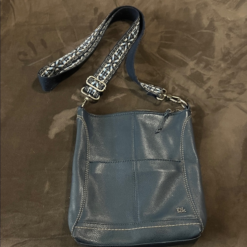 The Sak Navy Crossbody Bag with Patterned Strap